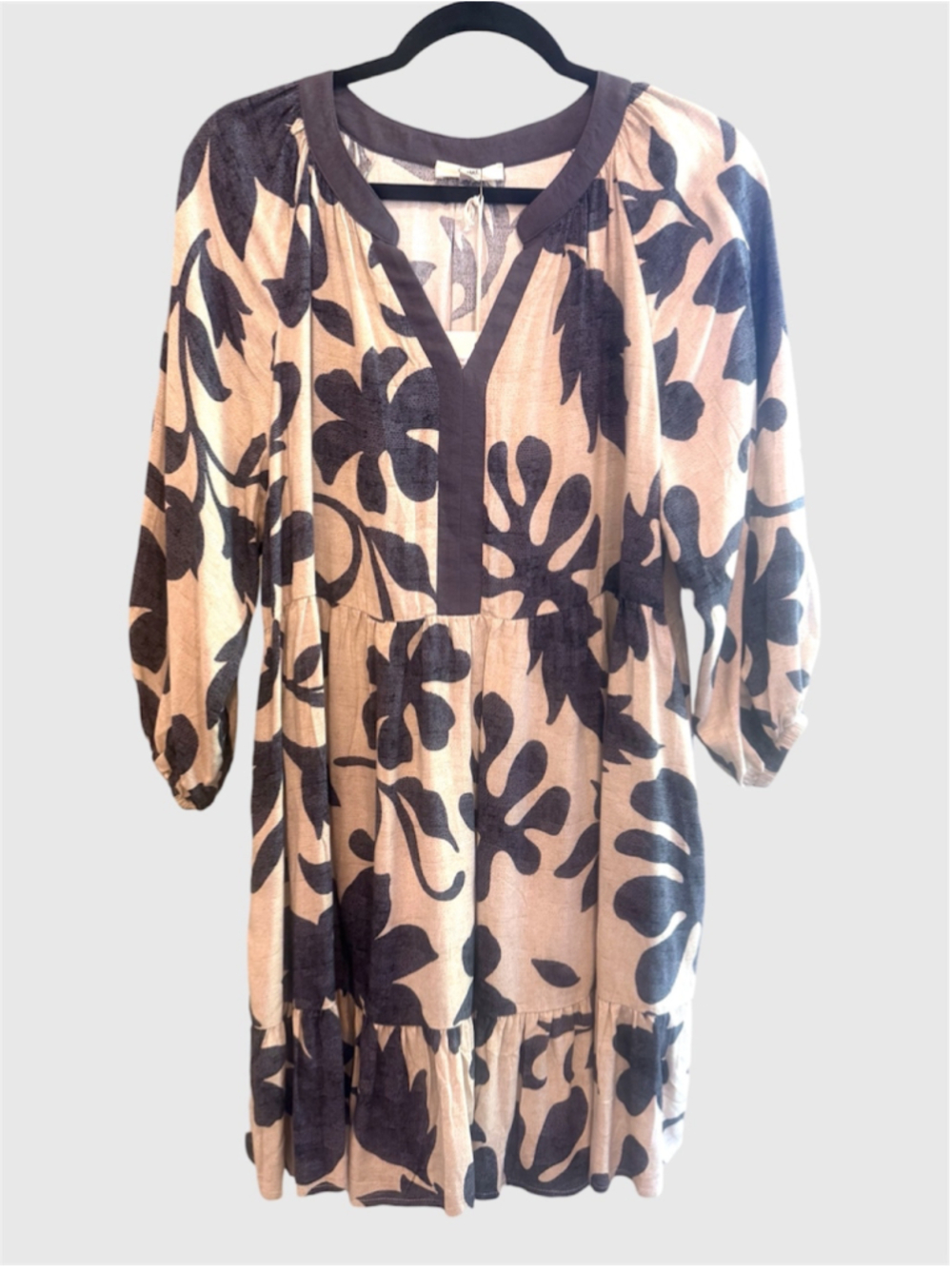 Women's Easel Floral Print Puff Sleeve Mini Dress in Natural Ash Size S